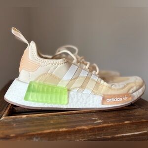 Adidas NMD R1 Beige and Neon Green Running Sneakers